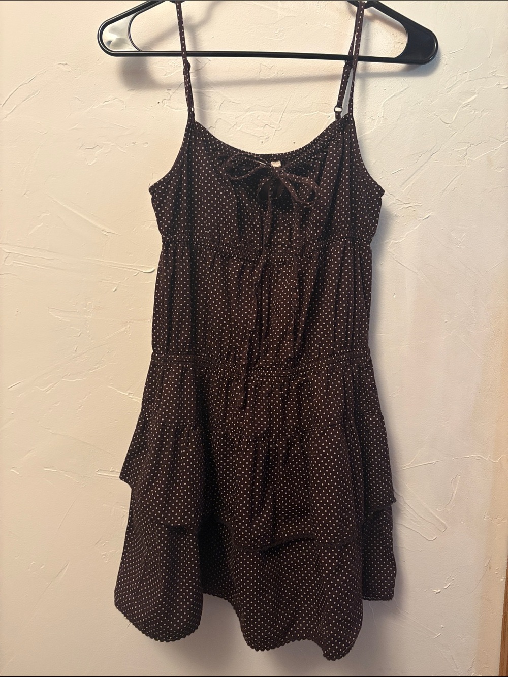 Brown Polka Dot Tiered Spaghetti Strap Mini Dress